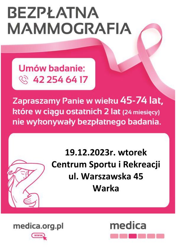 Bezpłatna mammografia 19.12.2023 parking CeSiR