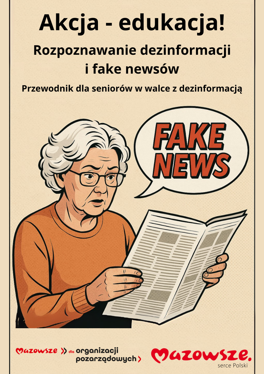 Plakat informacja - Okładka Akcja edukacja. Fake News!