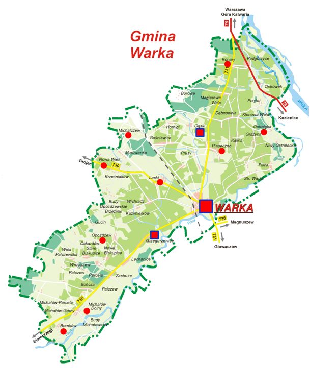 Rozmieszczenie siedzib OSP na terenie Gminy Warka